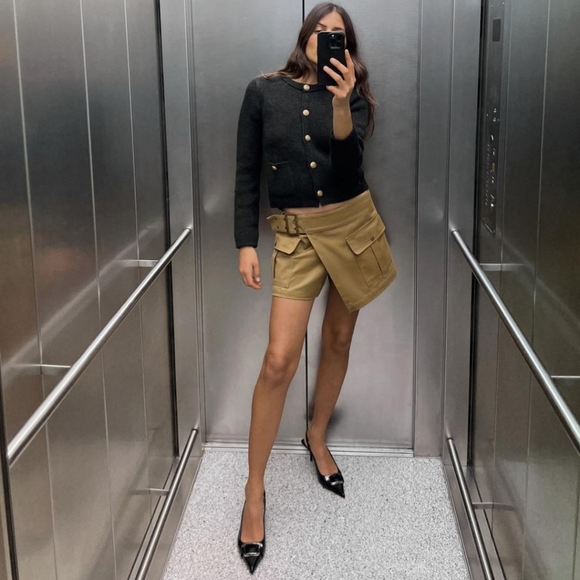 Zara neutral Beige Khaki Tan Cargo Skort Pockets Viral Short Skirt size M - Picture 5 of 12
